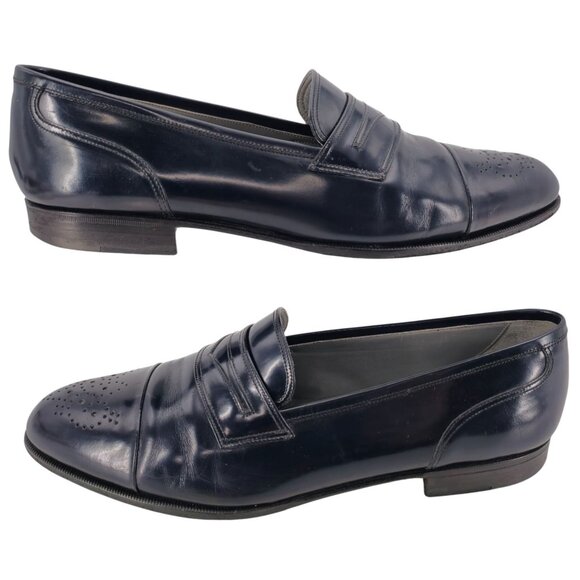 Vintage Bally Italy Navy Blue Leather Dress Shoes Mens 11.5 Penny Loafers Morris - Picture 4 of 11